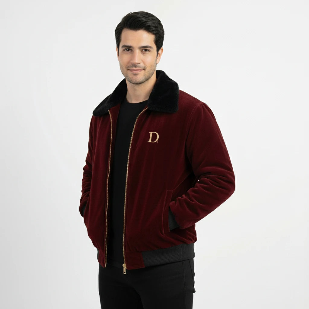 Maroon Velvet Winter Jacket