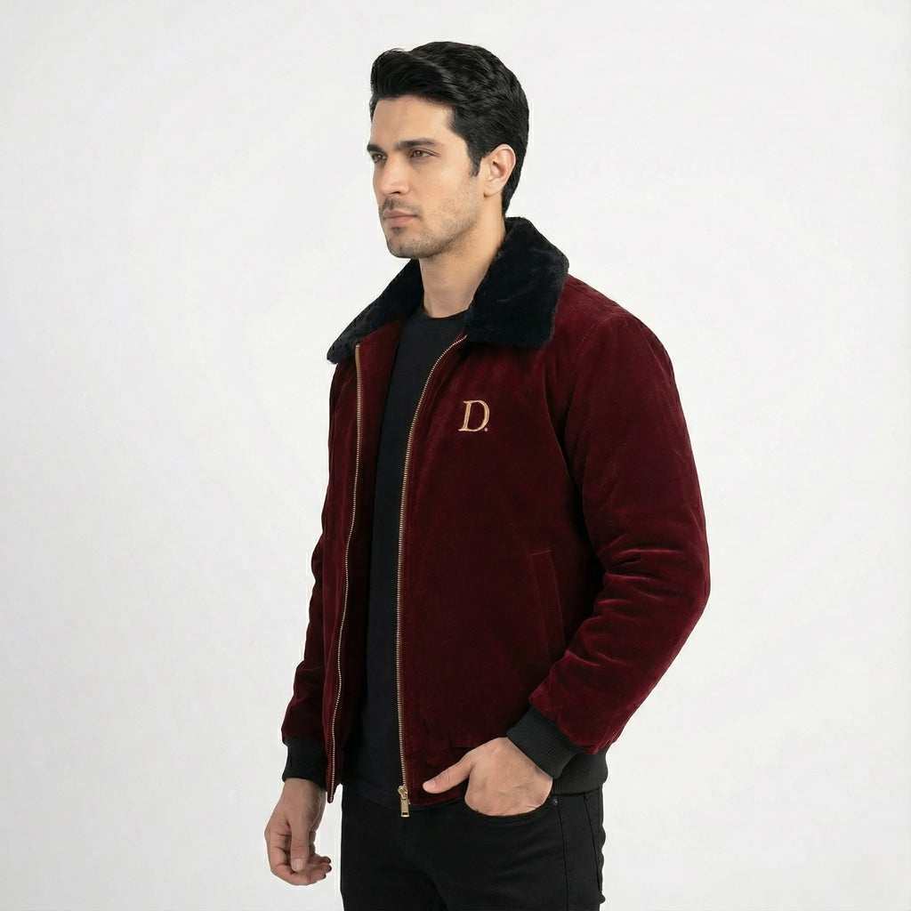 Maroon Velvet Winter Jacket