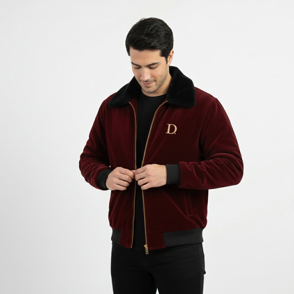 Maroon Velvet Winter Jacket